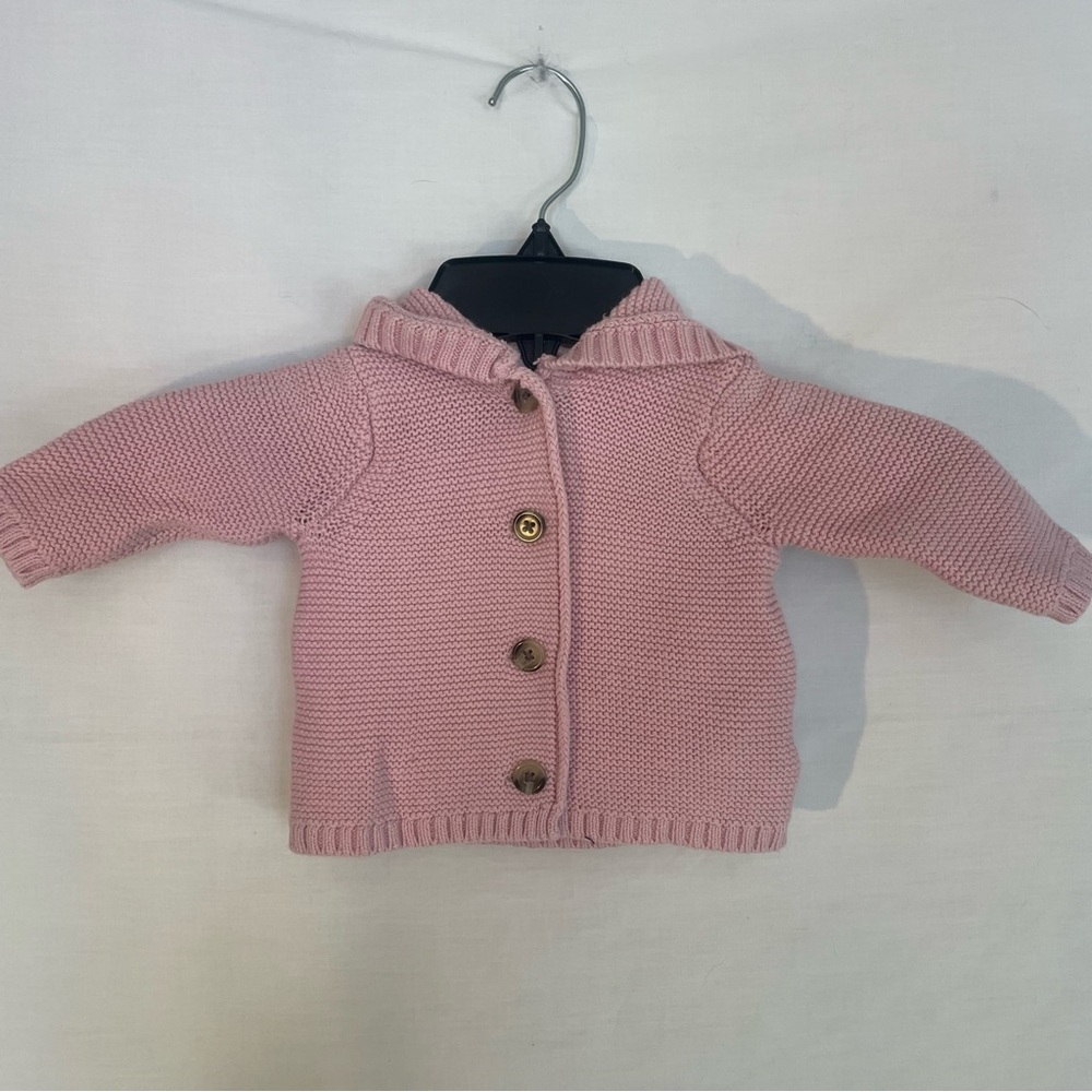 Old Navy precious baby pink cardigan sweater w/hood 0-3 mo